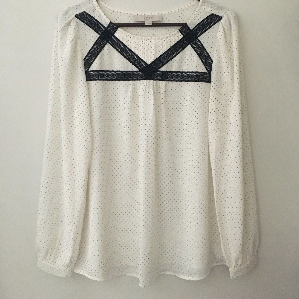 Loft Lace Yoke Dotted Blouse
